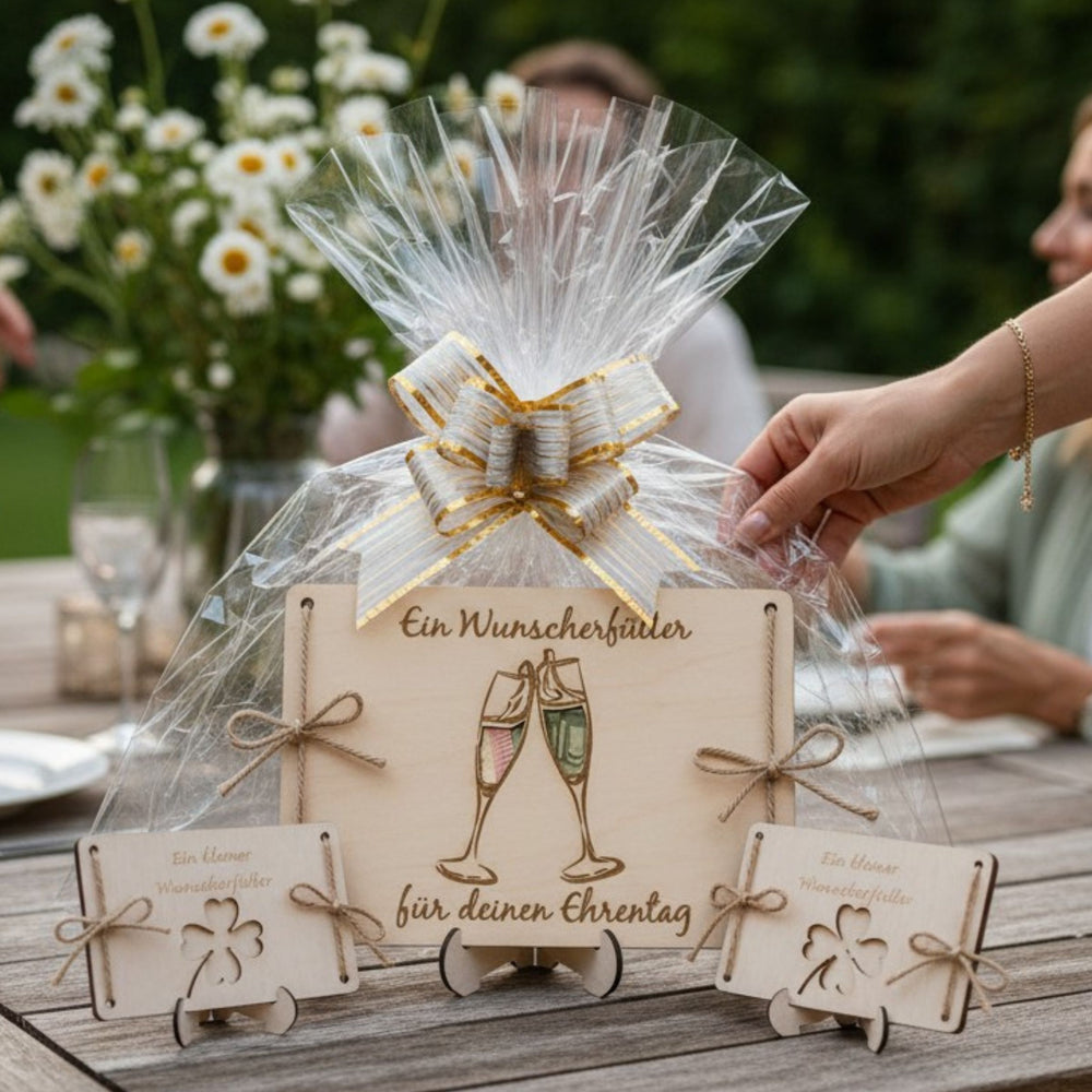Geldgeschenk – Wunscherfüller mit Sektgläsern aus Holz