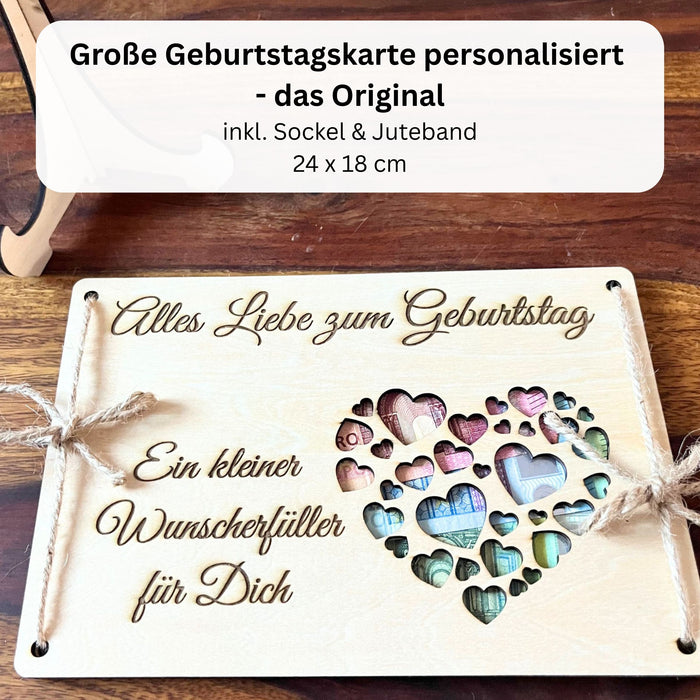 Geldgeschenk Geburtstag personalisiert – Holzkarte mit Herz „Alles Liebe"