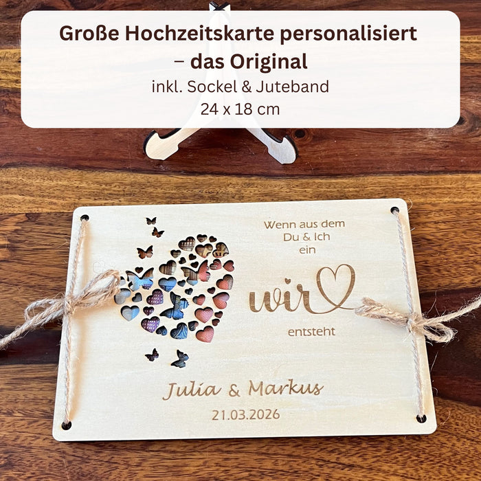 Geldgeschenk Hochzeit personalisiert – Holzkarte „Wir" mit Namen & Datum