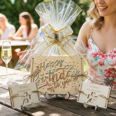 Geldgeschenk Geburtstag – Happy-Birthday-Holzkarte personalisiert