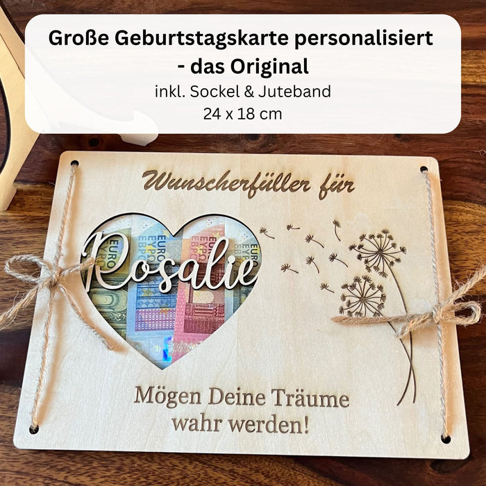 Geldgeschenk Wunscherfüller - Pusteblume aus Holz mit Name