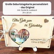 Geldgeschenk Geburtstag personalisiert – Holzkarte mit Namen, Alternative zum Kuvert