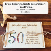 Geldgeschenk Geburtstag 50/60/70 personalisiert – Holzkarte zum Meilenstein