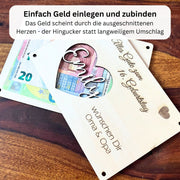 Geldgeschenk Geburtstag personalisiert – Holzkarte mit Namen, Alternative zum Kuvert