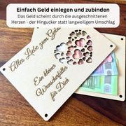 Geldgeschenk Geburtstag personalisiert – Holzkarte mit Herz „Alles Liebe"
