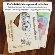 Geldgeschenk Wunscherfüller - Pusteblume aus Holz mit Name