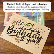 Geldgeschenk Geburtstag – Happy-Birthday-Holzkarte personalisiert