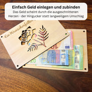 Geldgeschenk – Wunscherfüller Rose aus Holz