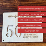 Geldgeschenk Geburtstag 50/60/70 personalisiert – Holzkarte zum Meilenstein