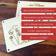 Geldgeschenk Geburtstag personalisiert – Pusteblume-Holzkarte „Make a Wish"