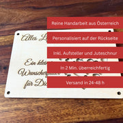 Geldgeschenk Geburtstag personalisiert – Holzkarte mit Herz „Alles Liebe"