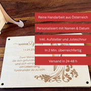 Geldgeschenk Hochzeit personalisiert – Holzkarte „Zwei Menschen" mit Namen & Datum