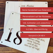 Geldgeschenk 18. Geburtstag personalisiert – moderne Holzkarte mit Namen