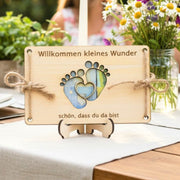 Geldgeschenk zur Geburt personalisiert – Holzkarte „Willkommen Baby" mit Namen