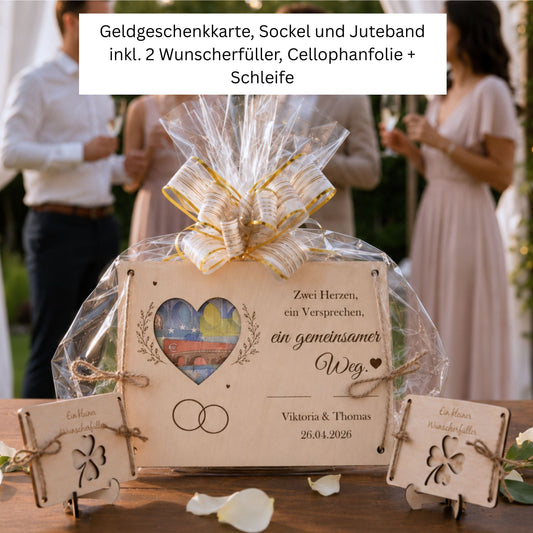 Geldgeschenk Zwei Herzen — personalisierte Hochzeitskarte in 3 Ausführungen