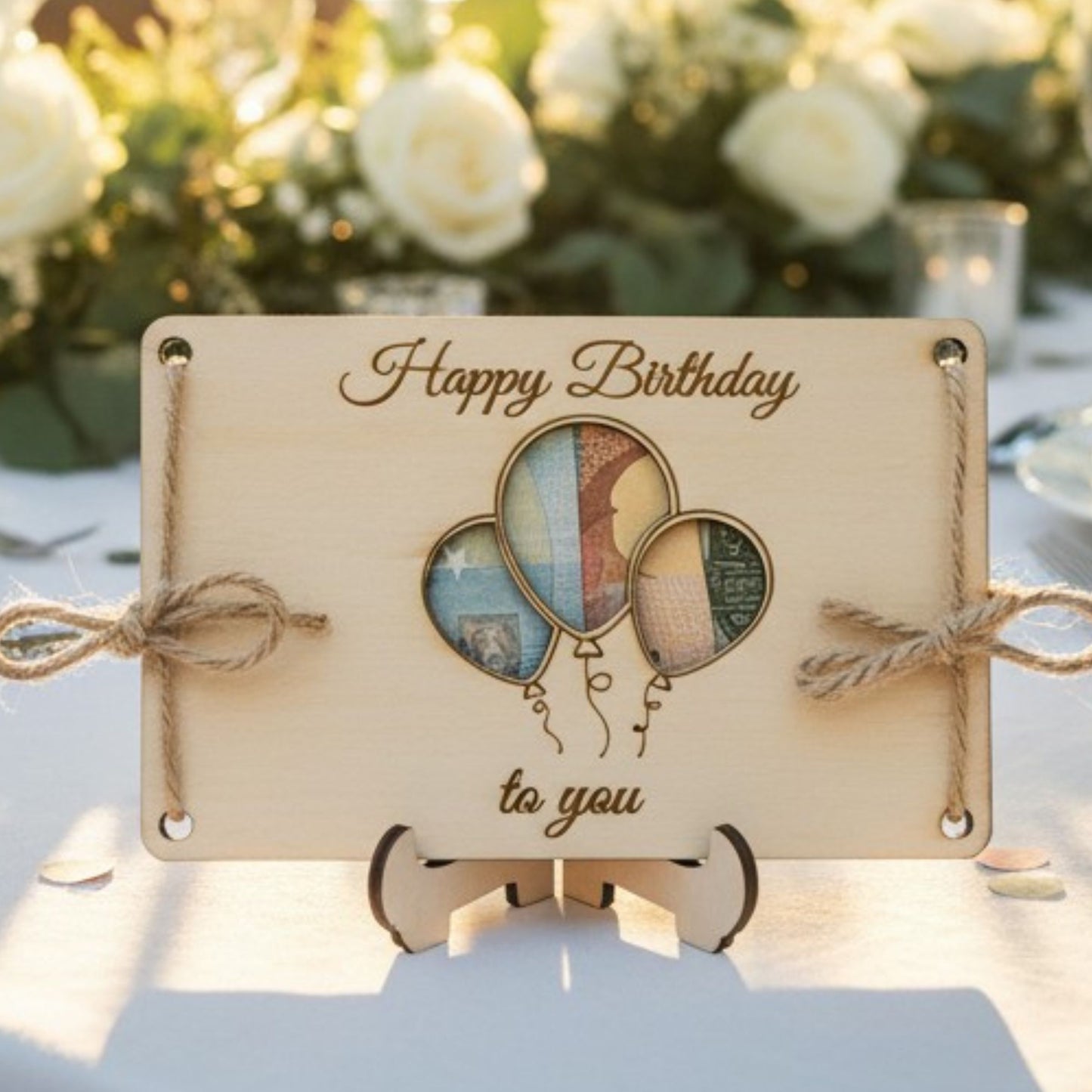 Geldgeschenk Geburtstag – Ballon-Karte aus Holz personalisiert