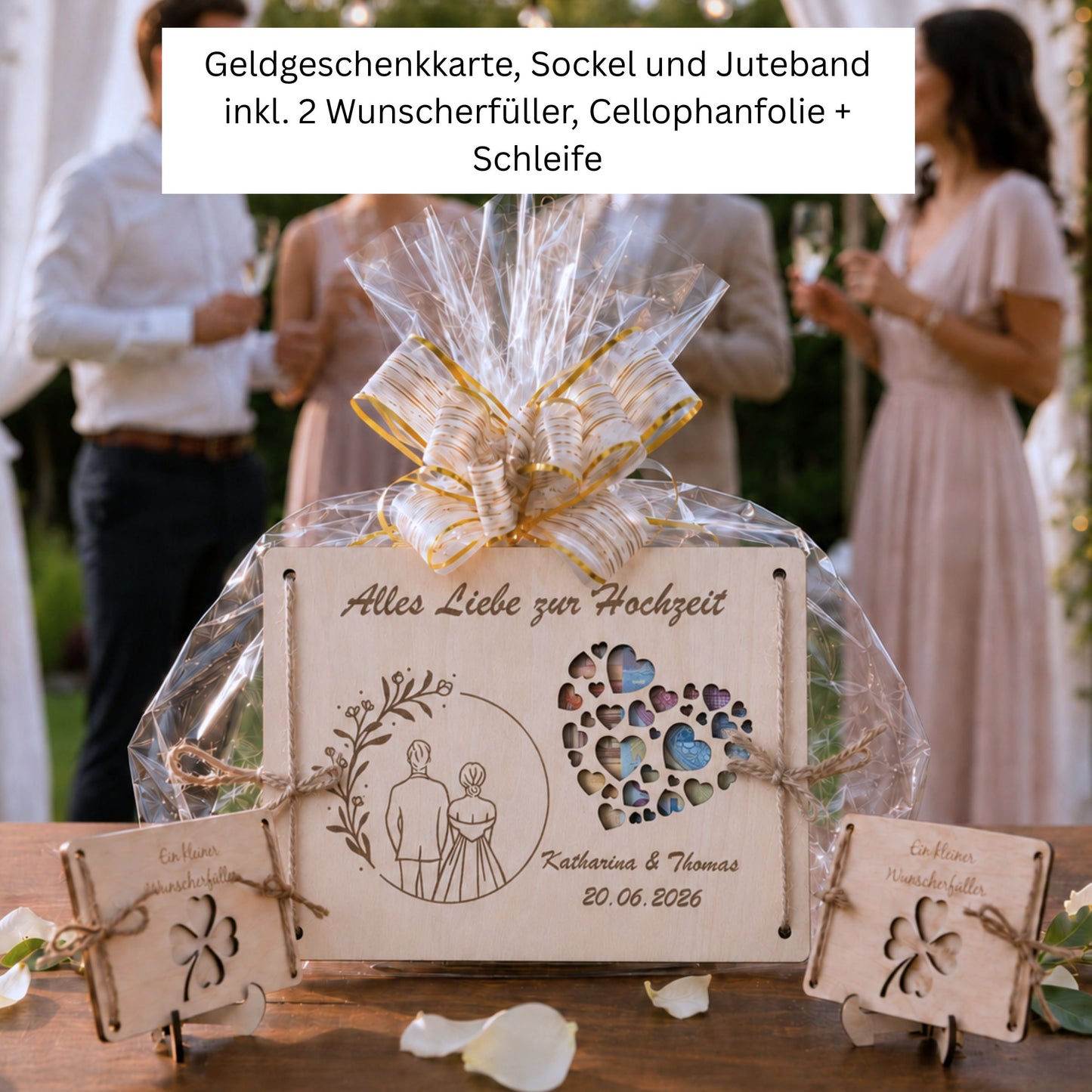 Geldgeschenk Brautpaar – Hochzeitskarte aus Holz in 3 Varianten