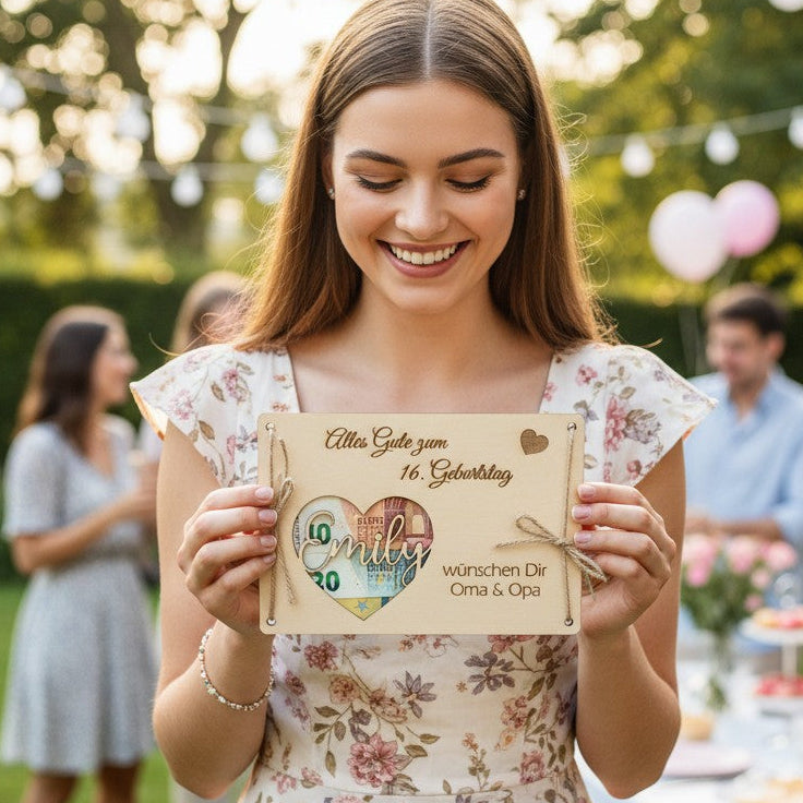 Geldgeschenk Pusteblume Herz mit Mädchen