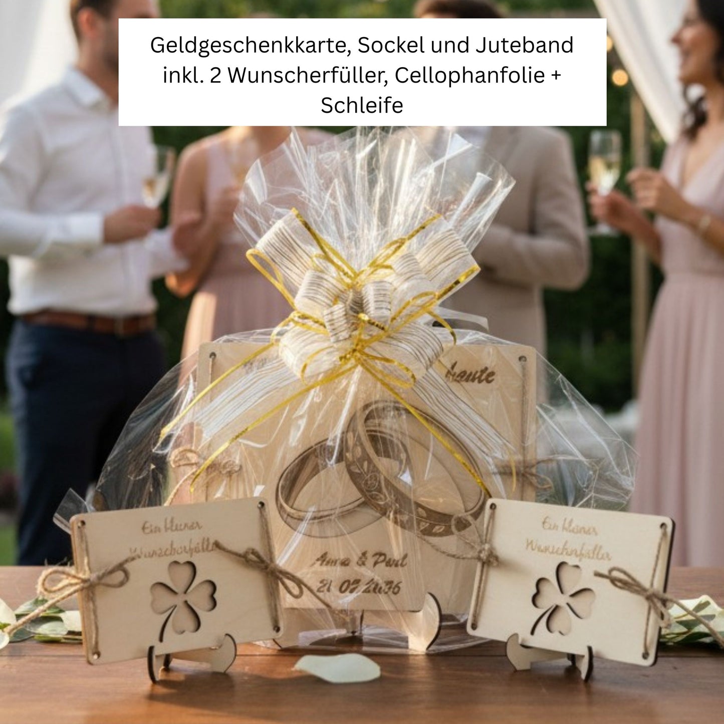 Geldgeschenk Ringe – Hochzeitskarte aus Holz in 3 Ausführungen
