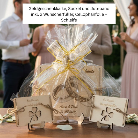 Geldgeschenk Ringe – Hochzeitskarte aus Holz in 3 Ausführungen
