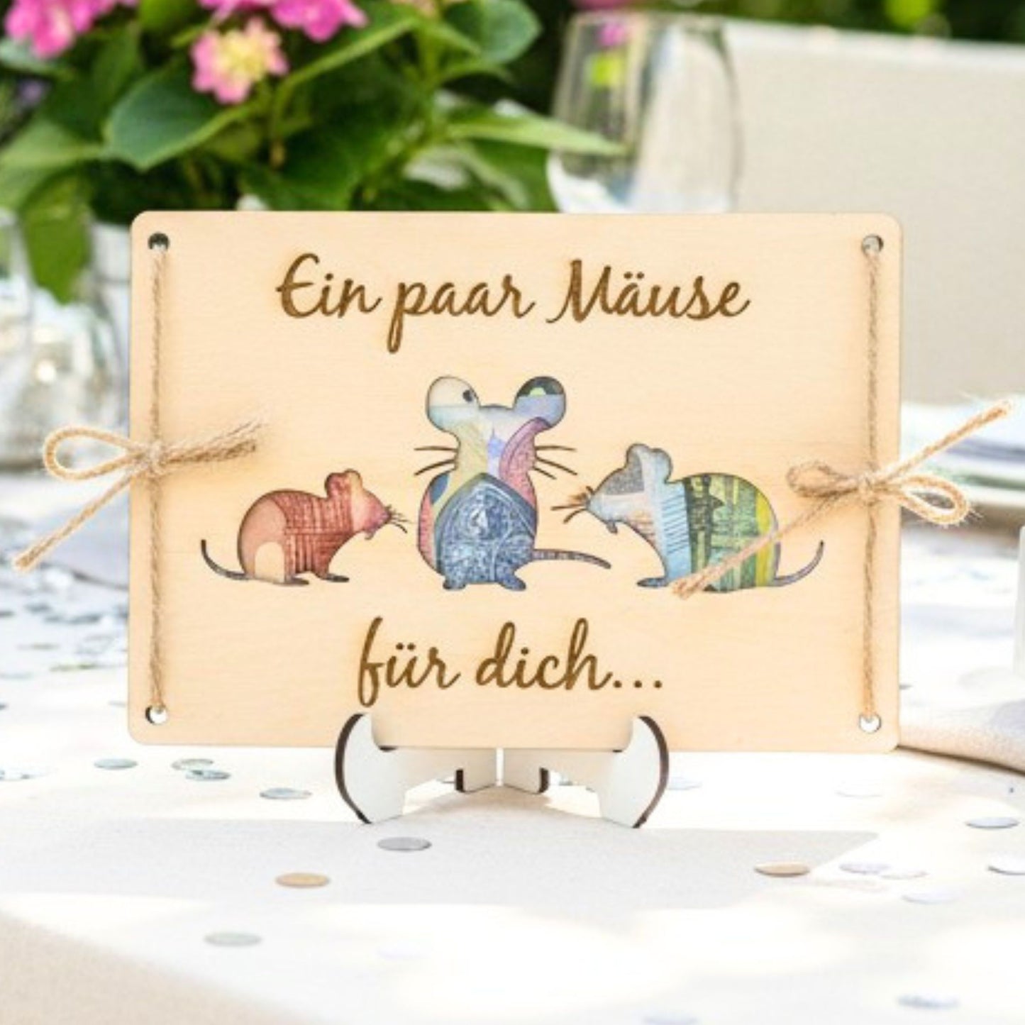 Geldgeschenk – „Ein paar Mäuse für dich“ Holzkarte