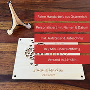 Geldgeschenk Hochzeit personalisiert – Holzkarte „Wir" mit Namen & Datum