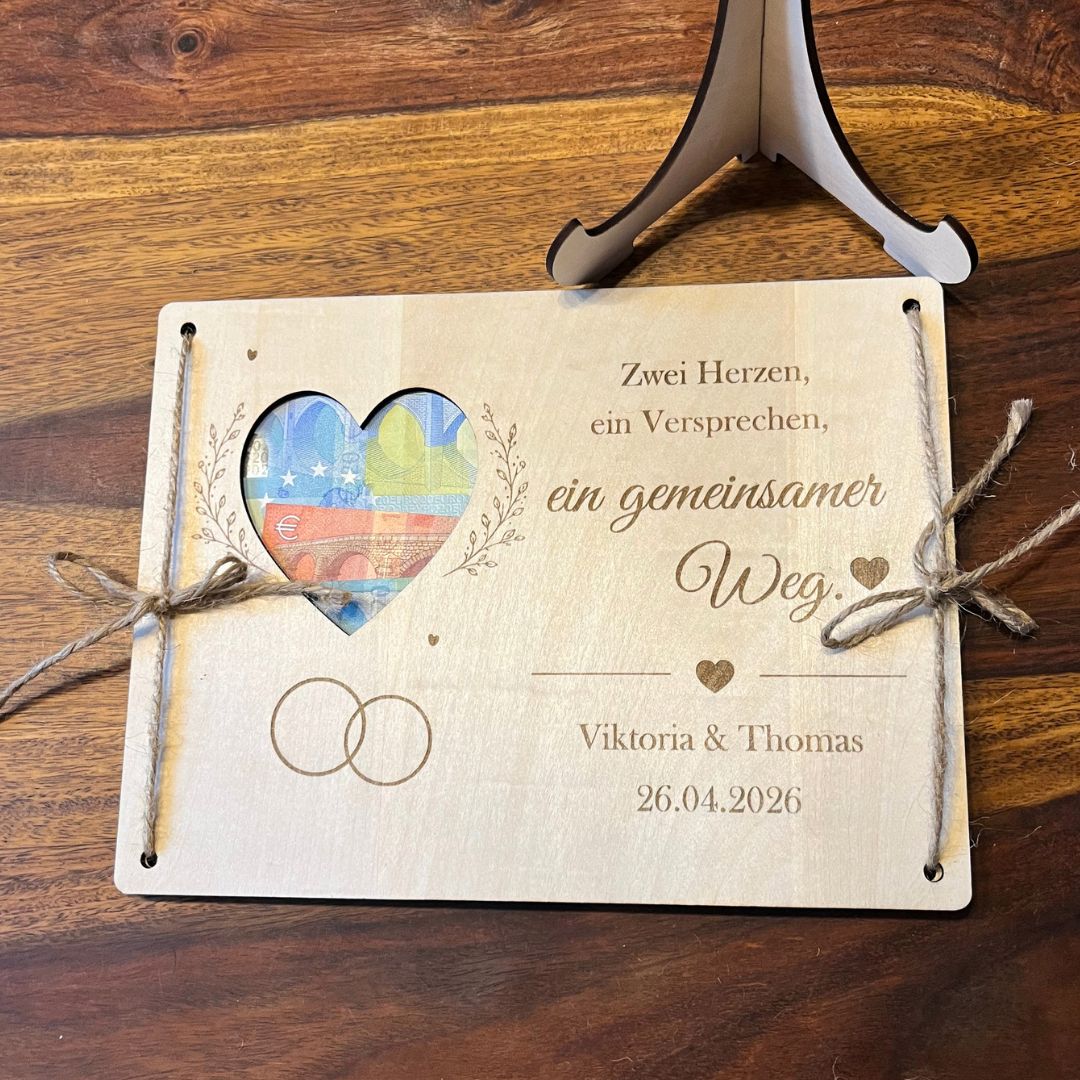 Geldgeschenk Zwei Herzen — personalisierte Hochzeitskarte in 3 Ausführungen