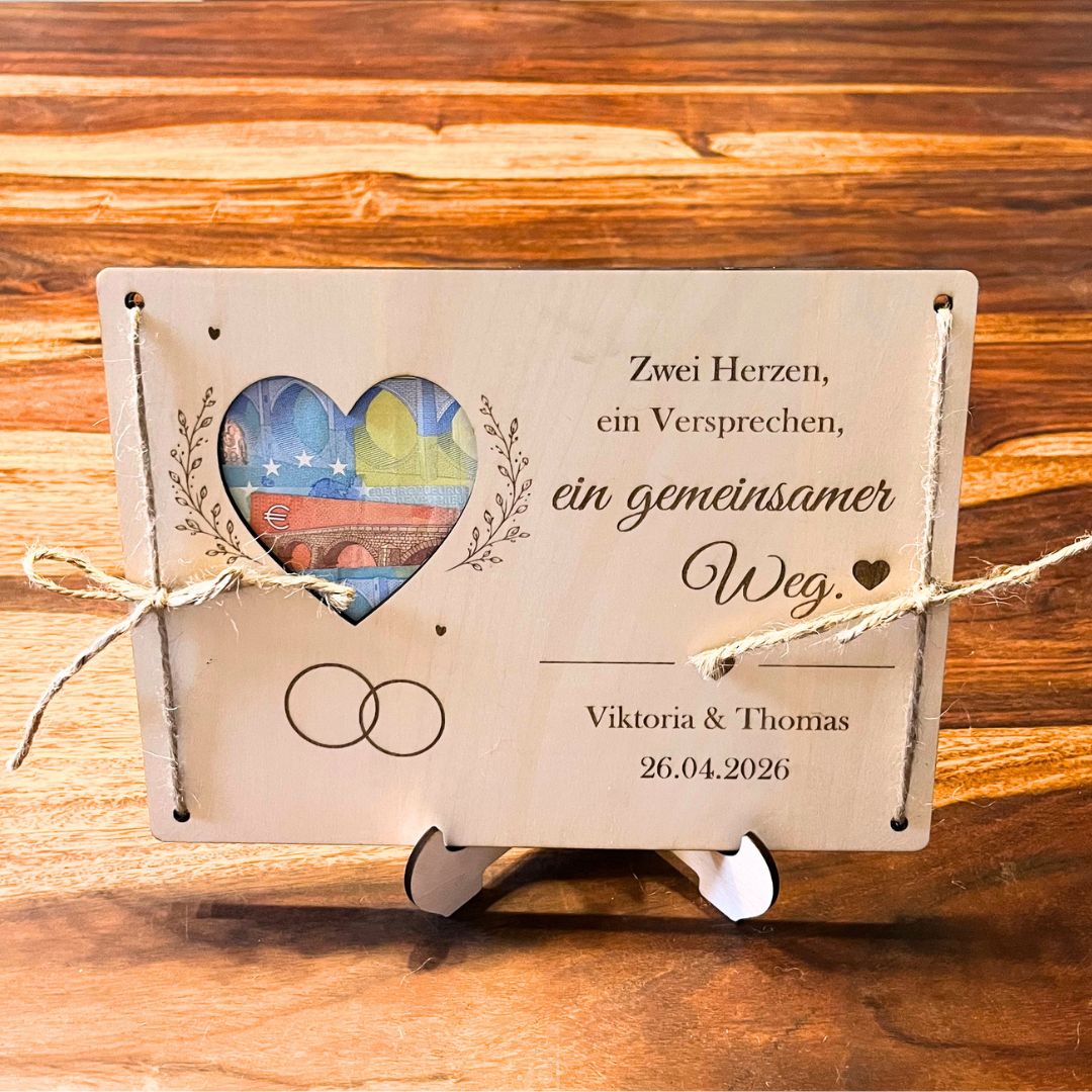 Geldgeschenk Zwei Herzen — personalisierte Hochzeitskarte in 3 Ausführungen
