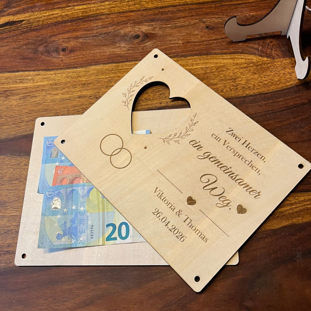 Geldgeschenk Zwei Herzen — personalisierte Hochzeitskarte in 3 Ausführungen