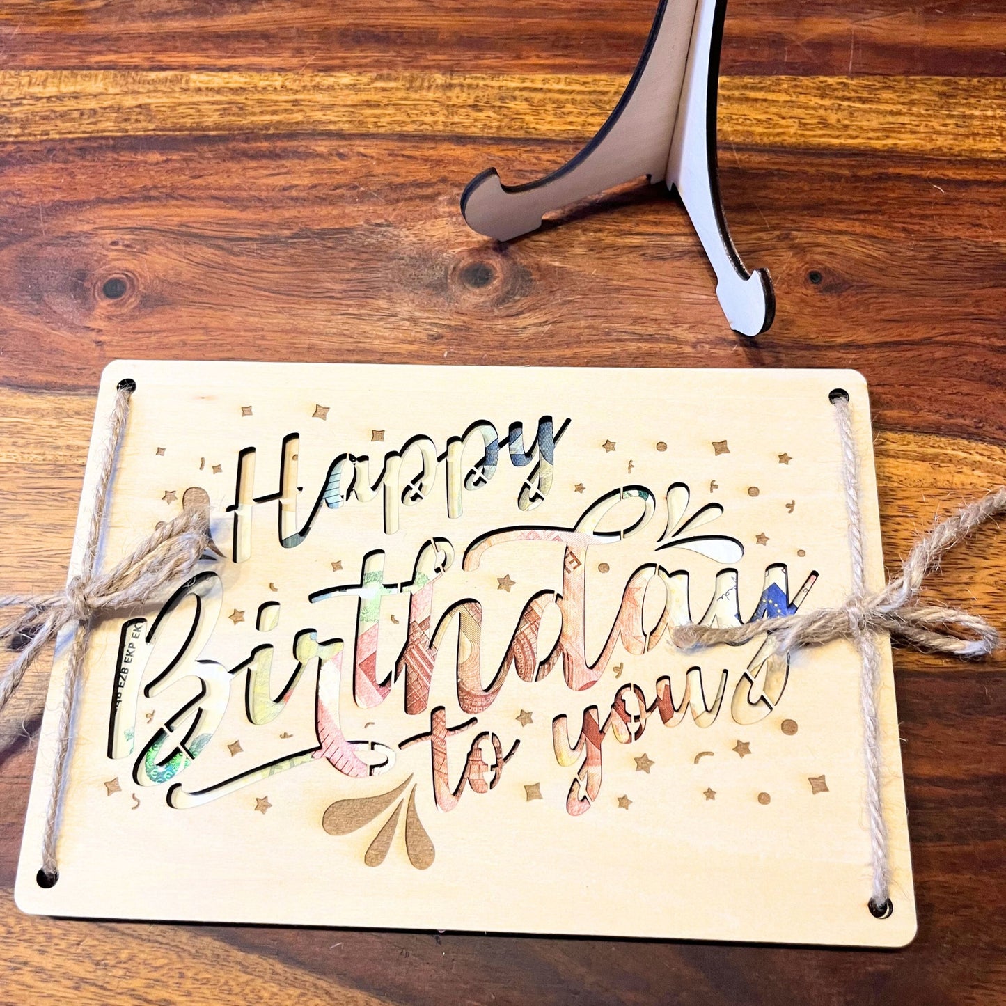 Geldgeschenk Geburtstag – Happy Birthday Karte aus Holz