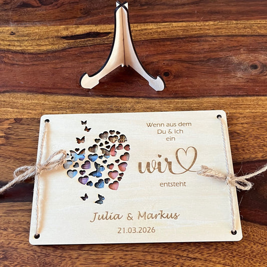 Wir – Geldgeschenkkarte zur Hochzeit aus Holz