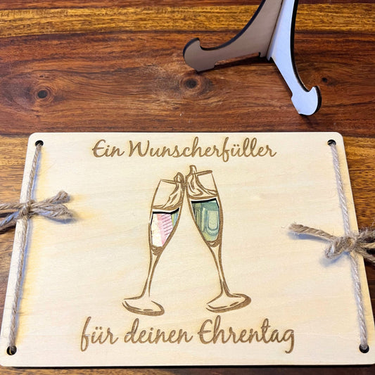 Geldgeschenk – Wunscherfüller mit Sektgläsern aus Holz