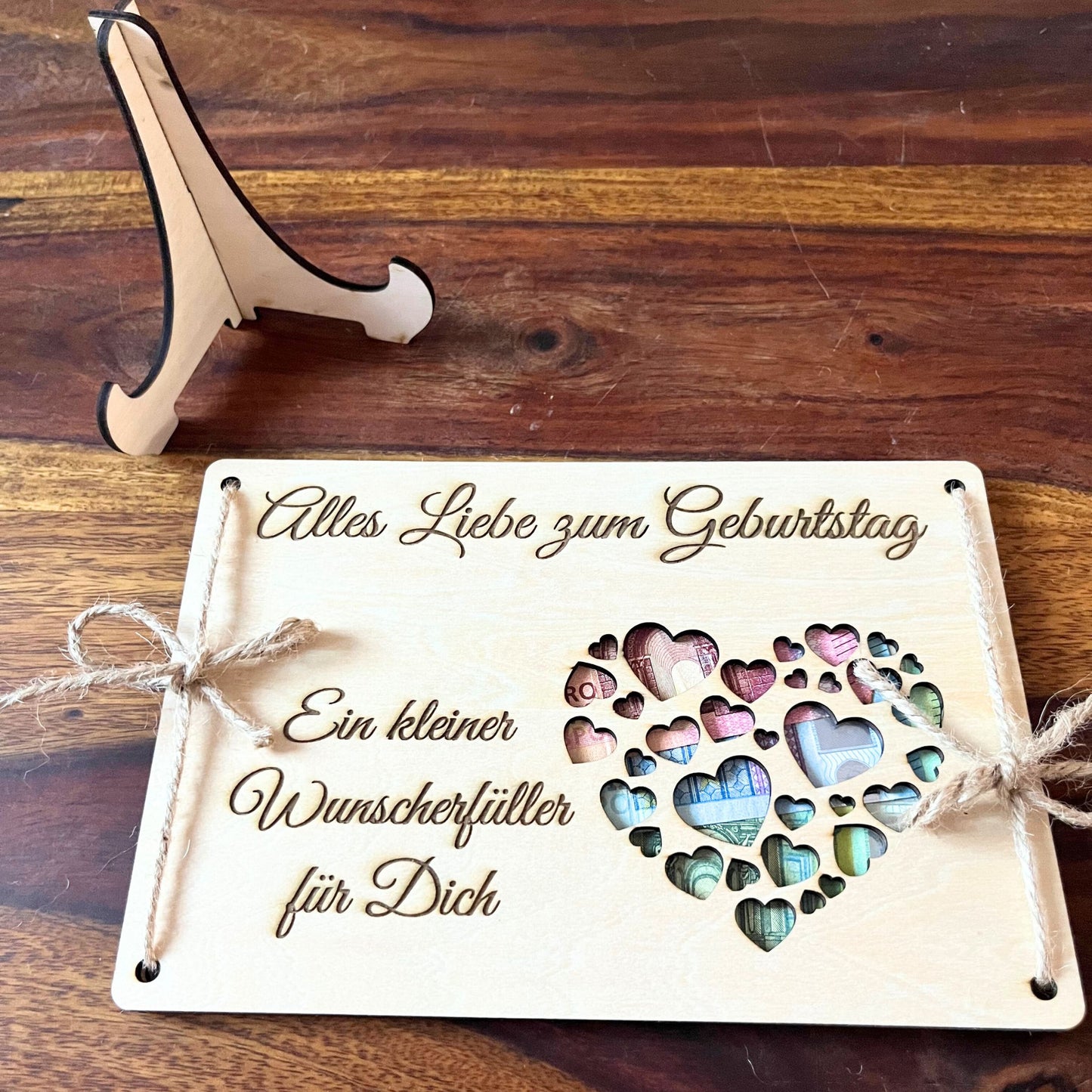 Geldgeschenk Geburtstag – „Alles Liebe“ Karte aus Holz mit Herz