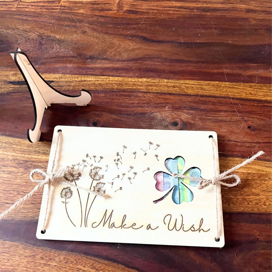 Geldgeschenk Geburtstag – „Make a Wish“ Holzkarte mit Pusteblume