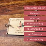 Geldgeschenk Kommunion personalisiert – Holzkarte Taube & Name