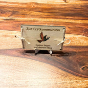 Geldgeschenk Kommunion personalisiert – Holzkarte Taube & Name