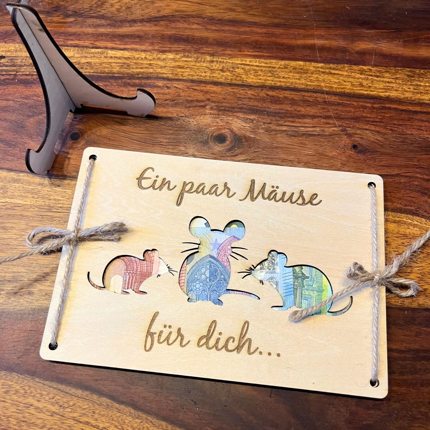 Geldgeschenk – „Ein paar Mäuse für dich“ Holzkarte
