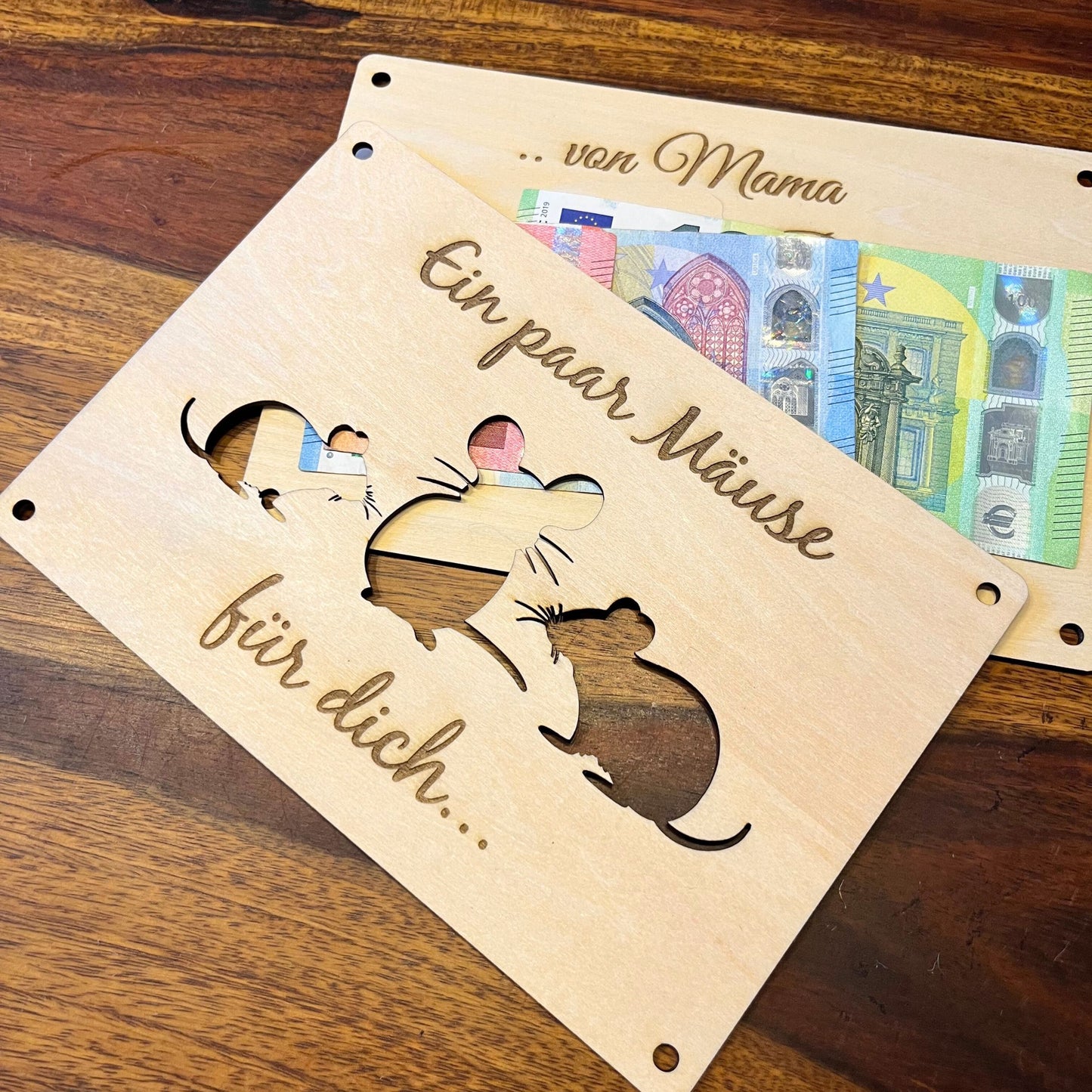 Geldgeschenk – „Ein paar Mäuse für dich“ Holzkarte