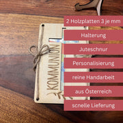 Geldgeschenk Kommunion personalisiert – Holzkarte Kreuz & Name
