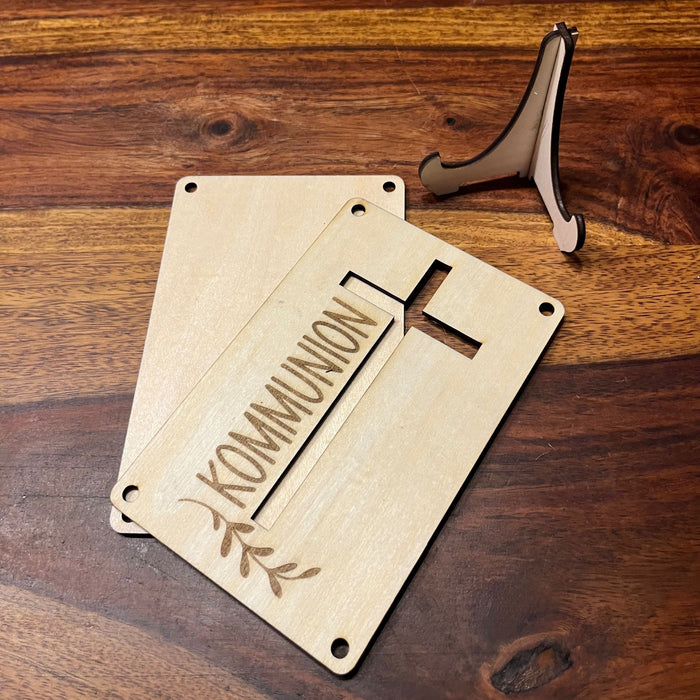 Geldgeschenk Kommunion personalisiert – Holzkarte Kreuz & Name
