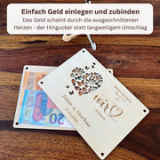 Geldgeschenk Hochzeit personalisiert – Holzkarte „Wir" mit Namen & Datum