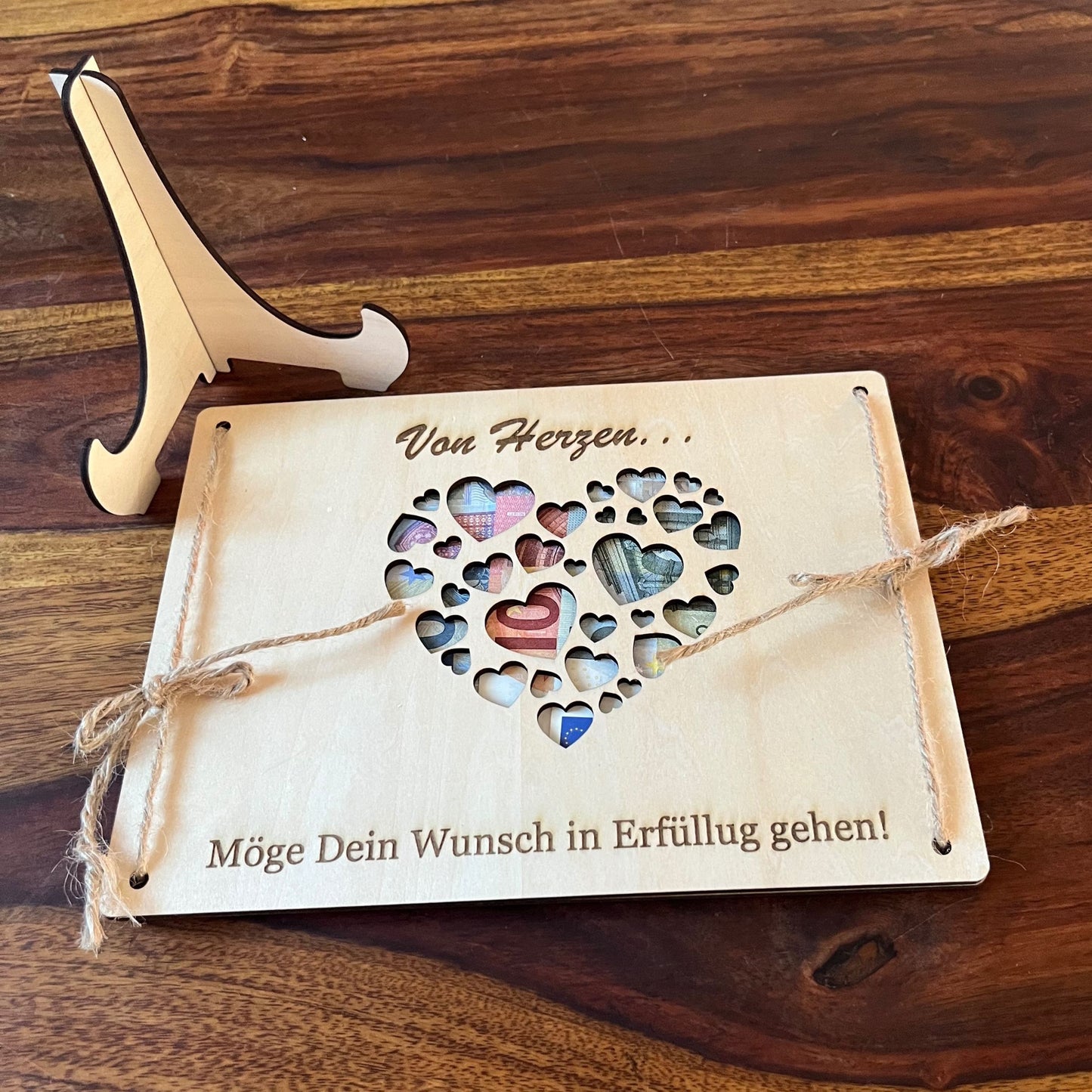 Geldgeschenk – Wunscherfüller „Von Herzen“ aus Holz